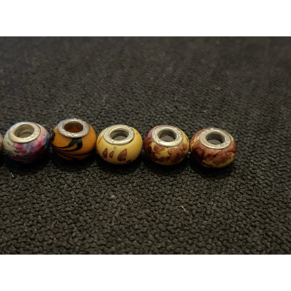 Lot of 6 Sterling Silver Core Bracelet Charm Beads Lampwork Glass Style 925 7